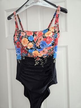 Johnny Was Floral Black One-Piece Swimsuit XL